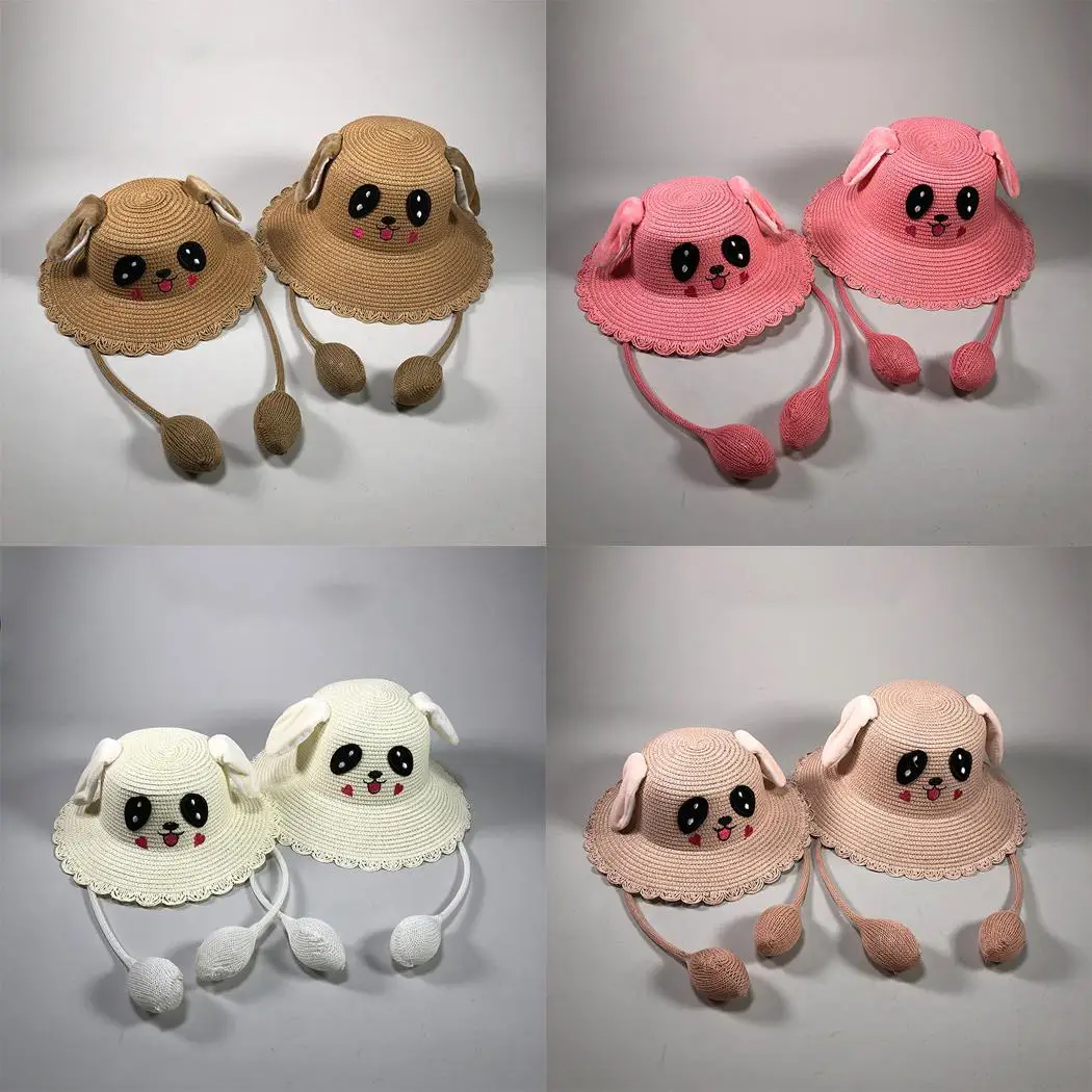 Summer Cartoon Pattern Mobile Ears Straw 8.5cm/3.3inch Sun 1 x Adult 1 x Children Hat Casual Gifts Casual