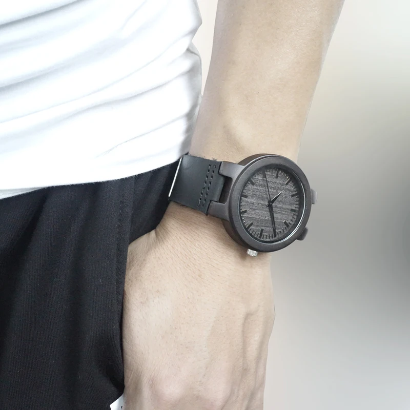 BOBO BIRD Wood Mens Watch High Quality watch Men quality Ebony Wood Quartz Wristwatch Leather in Gift Box Timepieces