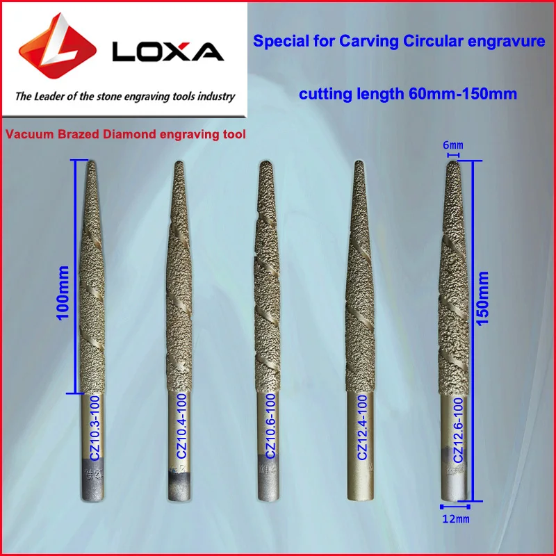 

LOXA vacuum brazed diamond engraving tool, Cutting length 100mm, Drill Bit for CNC Carving Stone 3D/2D marble columnar relief