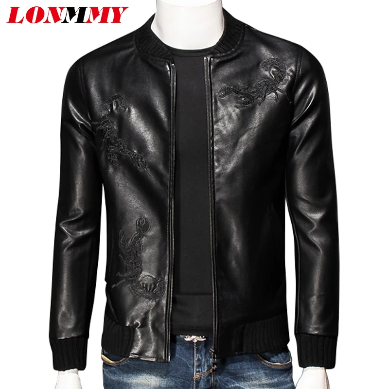 LONMMY Leather jacket men PU Suede jaqueta masculina jacket men coat Slim fit Casual Outerwear streetwear 2019 windbreaker Black