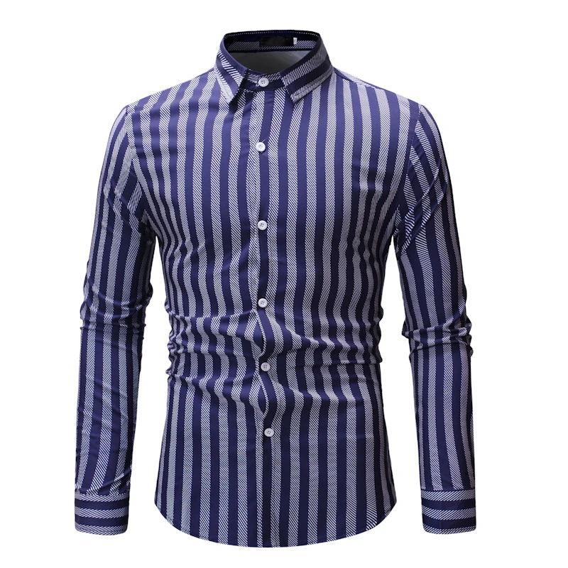 Large Size Mens Casual Striped Business Shirts Spring Mens Cotton Long ...