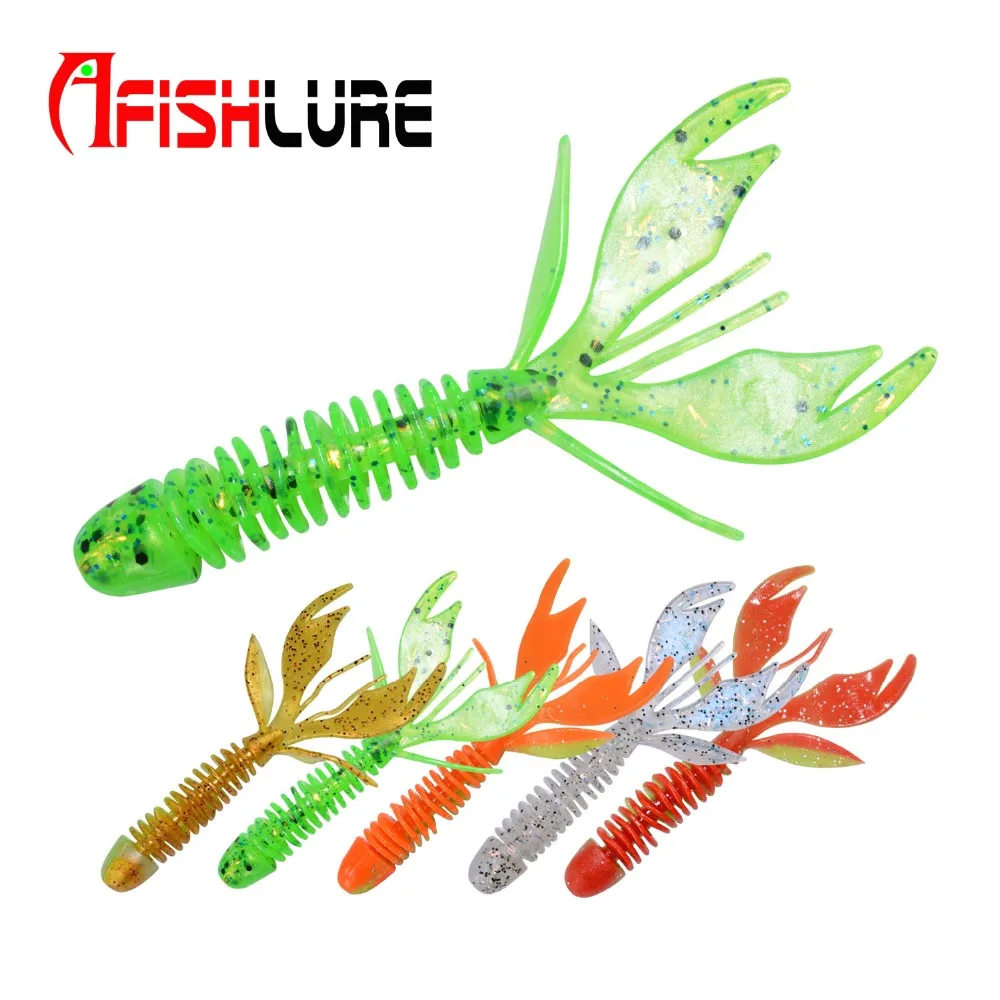 

Soft Fishing Lure 80mm 2.3g 10pcs Shrimp Type Soft Worm Leaves Tail Soft Bait Double Colors Swimbait Texas Rig Leaf Tail Lifelik