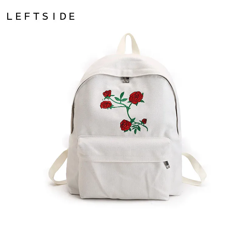 LEFTSIDE New Harajuku Rose Red crowned Crane Embroidery printing Backpack Women Travel Backpack Students Canvas Shoulder