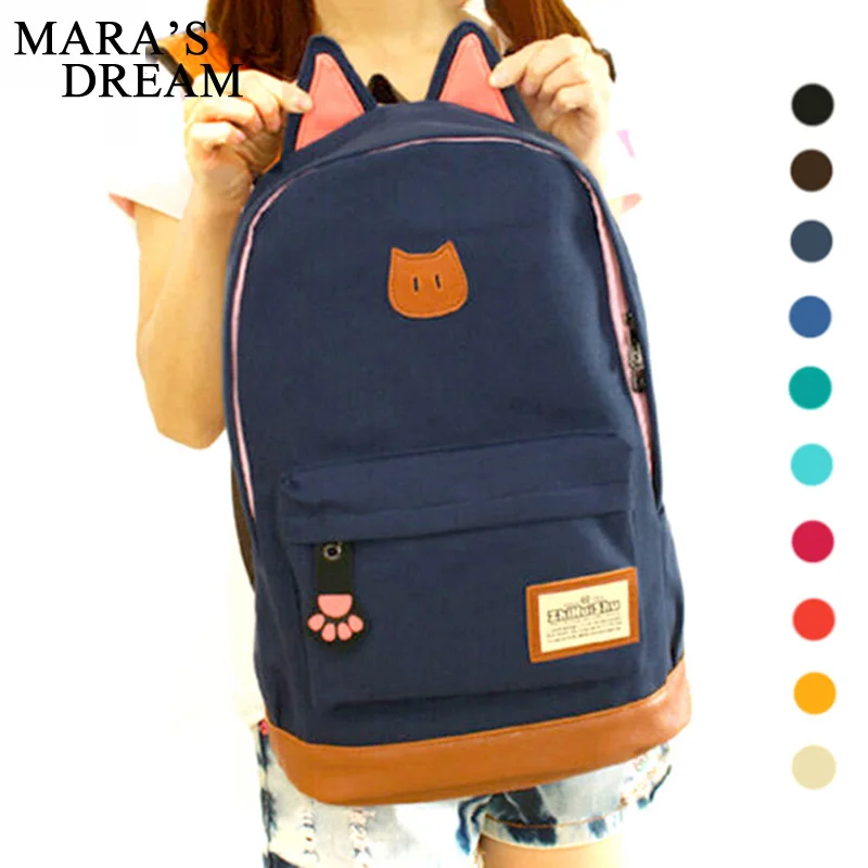 Mara s Dream 2017 Women Canvas Backpacks For Teenage Girls School Bags Cartoon Cat Backpack Female
