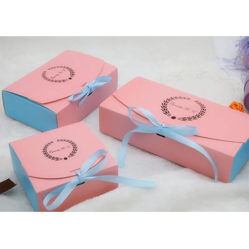 

3 sizes Pink wedding favor Cake gift packaging box with ribbon,large Pink paper Biscuits cookies box Pink paper gift craft box