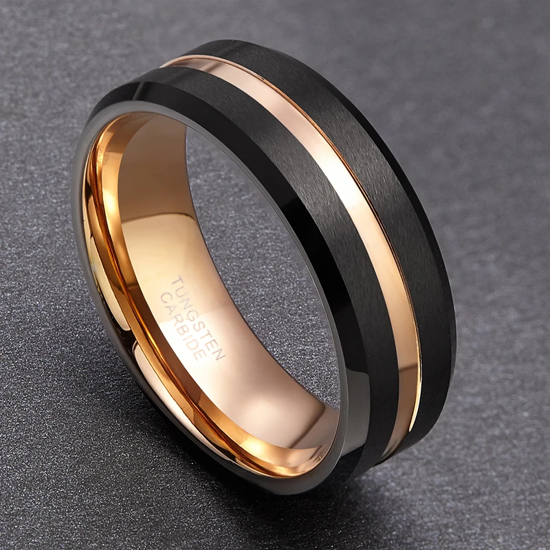 8 мм, розовая золотая линия, матовая инкрустация вольфрамового кольца для мужчин, классика, обручальное кольцо для мужчин, обручальное кольцо, модное ювелирное изделие, Bague Homme