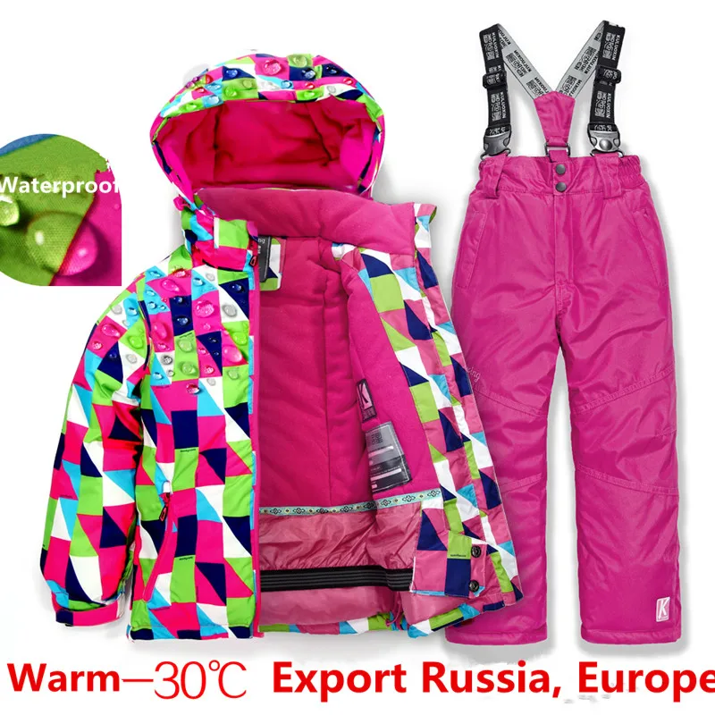 2018 Hot Sale Brand Boys/Girls Ski Suit Waterproof Pants+Jacket Set Winter Sports Thickened Clothes Children's Ski Suits