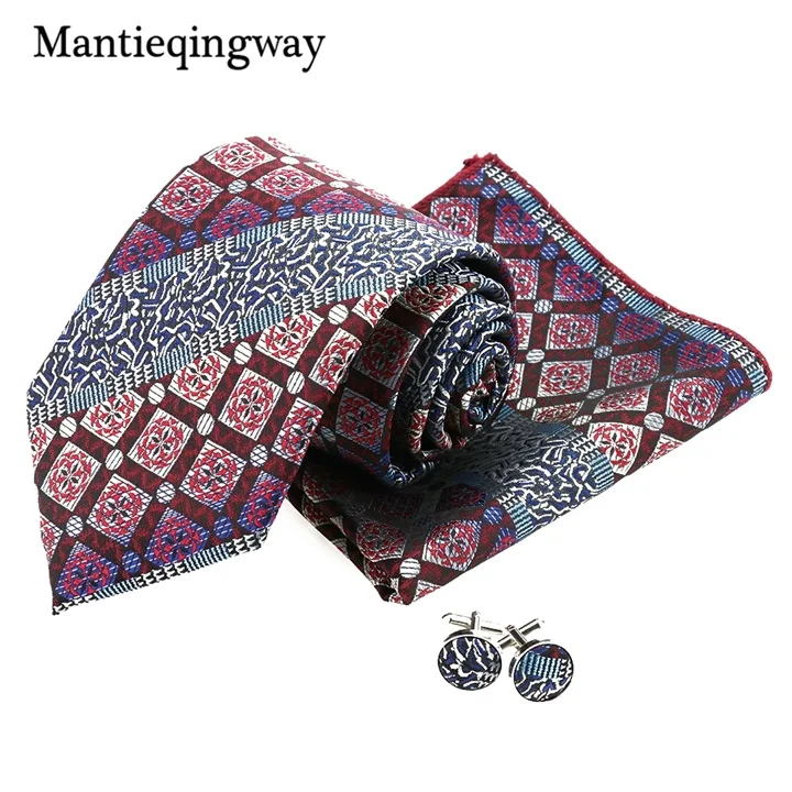 Mantieqingway для мужчин наборы галстуков цветочный Печатный платок-галстук набор запонок Карманный квадратный галстук для мужских полиэфирных