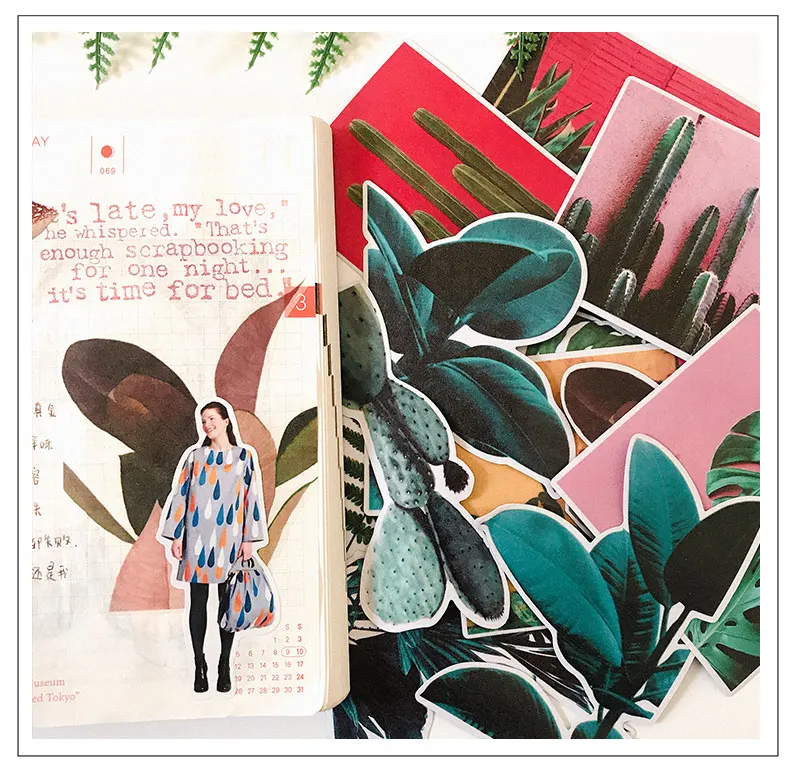 15Pcs/Pack Vintage Broad Leaves Green Planting Bamboo Sticker DIY Craft Scrapbooking Album Journal Planner Decorative Stickers