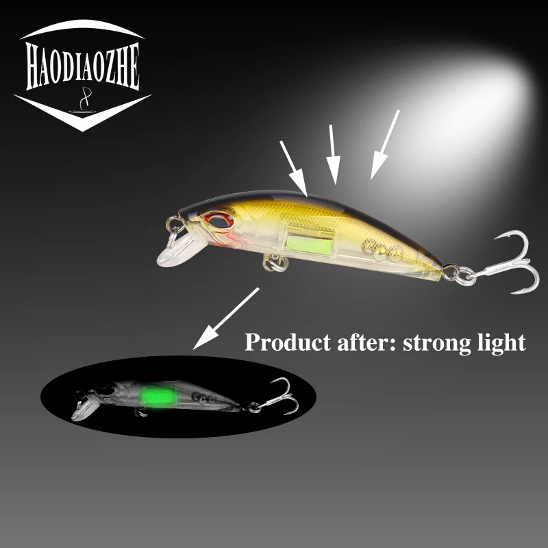HAODIAOZHE Crankbait Minnow рыболовная приманка светящаяся Topwater Swimbait твердый воблер 2 тройные