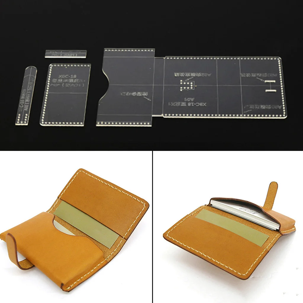 4 Pieces Acrylic Template Pattern Stencil Leather Mini Coin Bag Card Holder Clear
