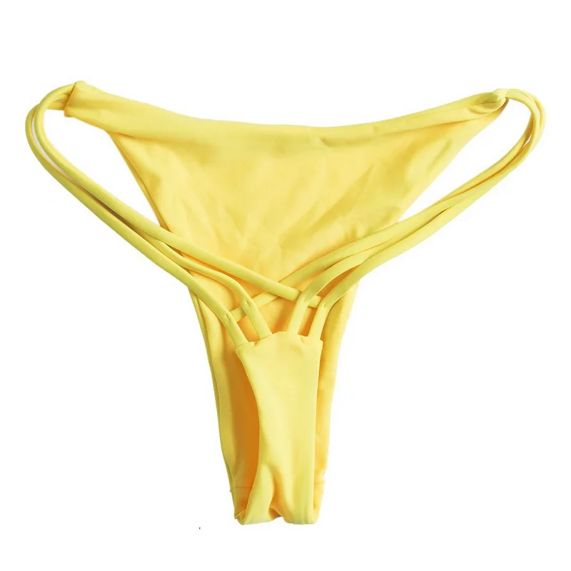 Черный сексуальный женский купальник бикини, бразильский купальник, для пляжа, с завязками по бокам, на тонких лямках, низкая талия, обычные стринги - Цвет: Цвет: желтый
