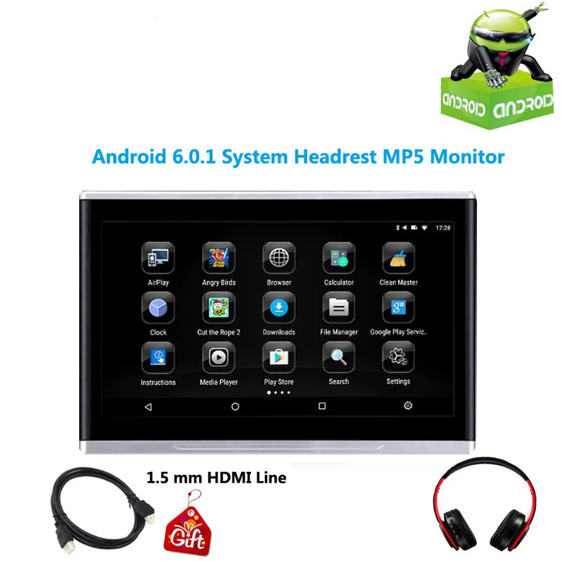 10,1 дюймовый монитор Автомобильный экран Android 6,0 HD 1080P видео MP5 сенсорный экран с wifi/USB/SD/HDMI/FM/динамик/Bluetooth Автомобильный дисплей - Цвет: 1 monitor 1 headset