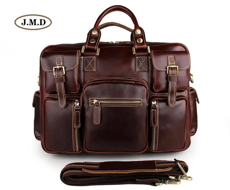 J.M.D Hot Selling Fashion Style Genuine Leather Red wine Men's Fashion Briefcases Laptop Busniess Handbags 7028X-1