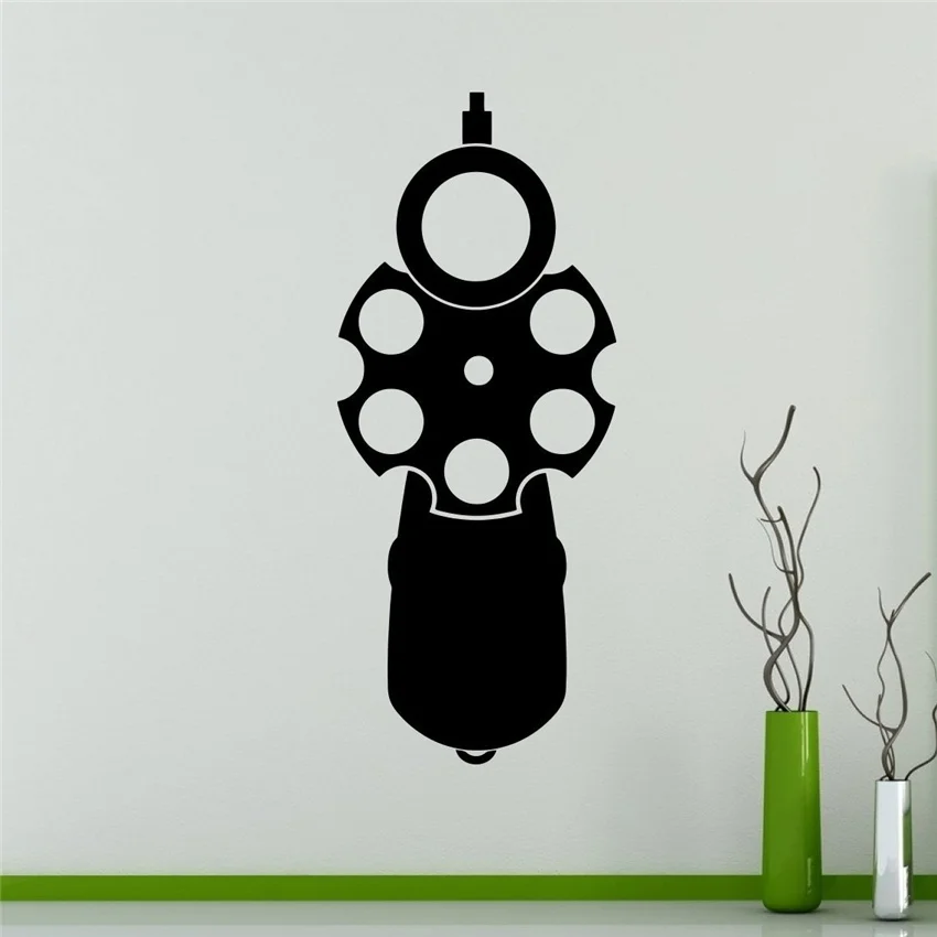 Revolver Pistol Wall Vinyl Decal Handgun Vinyl Sticker Weapon Home Interior Removable Decor Housewares Design Wall Sticker M23