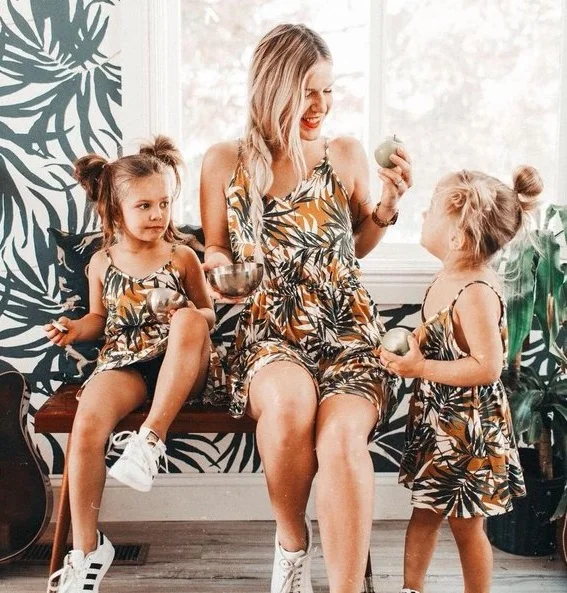 

beach mother and daughter dresses leaf print tank mommy and me clothes family matching outfits look mom mum baby dress clothing