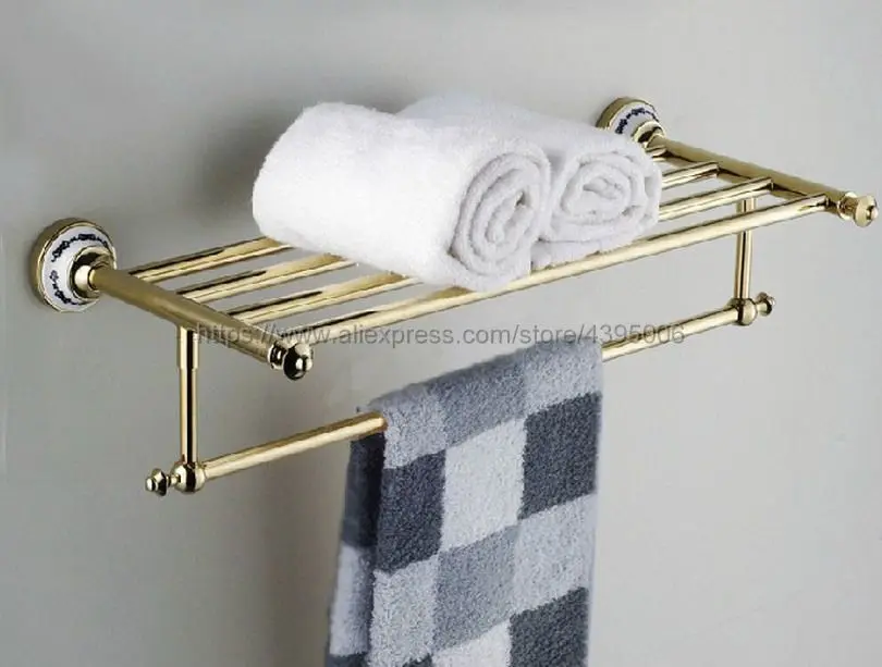 

Luxury Rose Gold Wall Mount Bathroom Towel Rack with Shelf Towel Bar Towel Rail Bathroom Accessories Bba256
