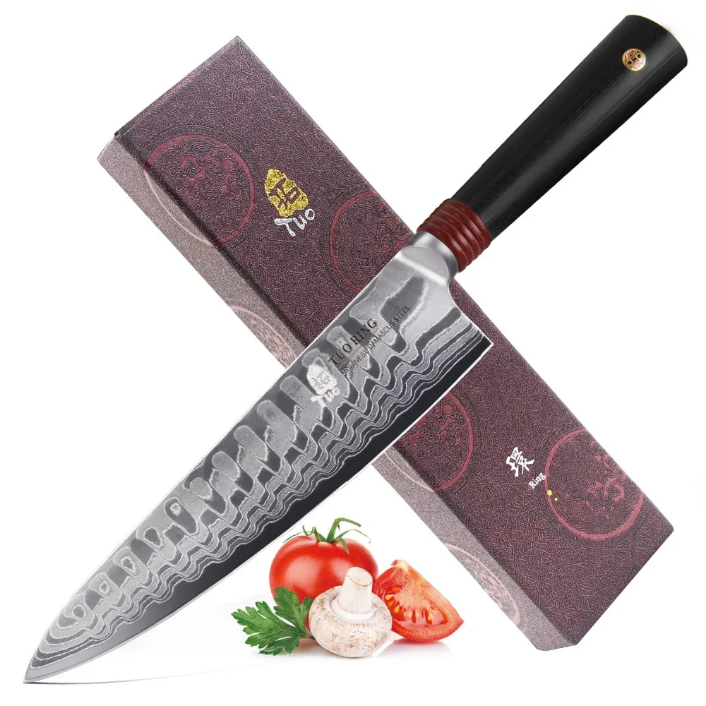 

''TUO Cutlery - Chef Knife - Premium Japanese Damascus AUS-10 HC Stainless Steel kitchen knife - Ergonomic G10 Handle - 8''