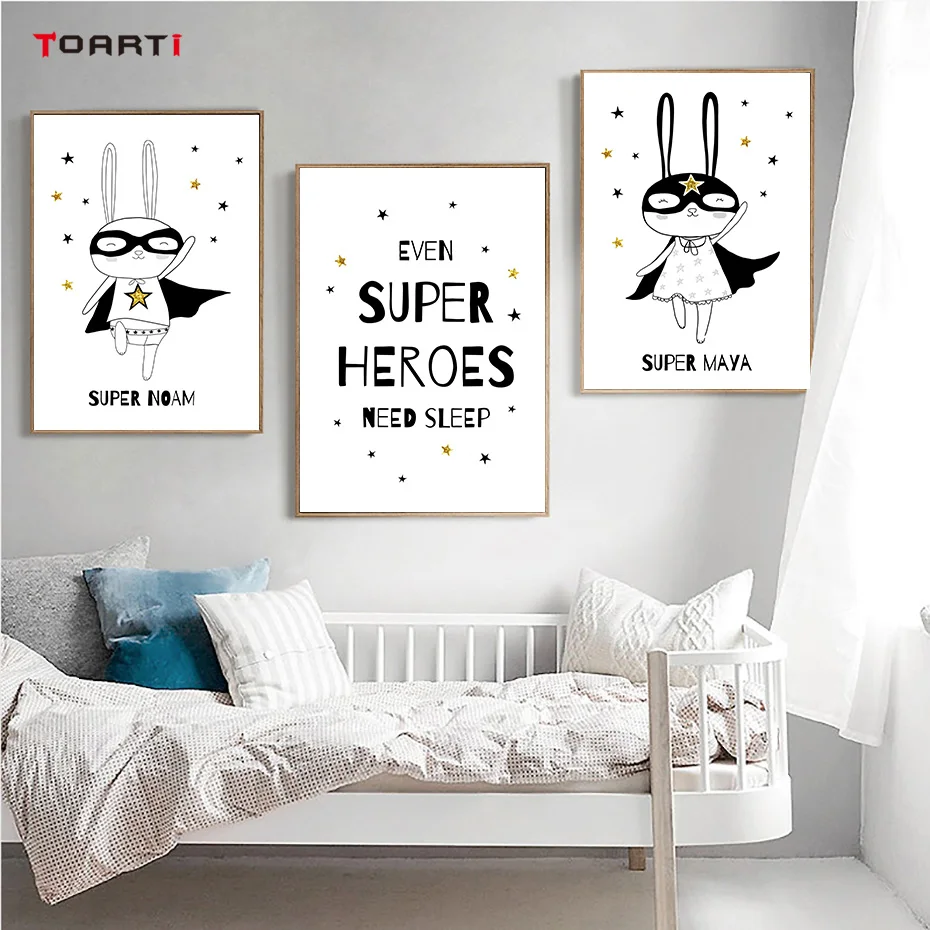 

Cartoon Superhero Rabbit Wall Art Canvas Painting Nordic Style Child Sleep Aid Poster Modern Prints Kids Room Nursery Decoration