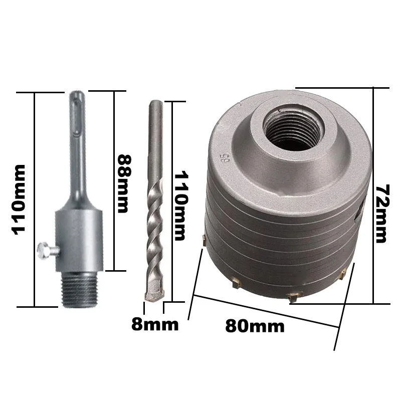 Новинка, 1 комплект Sds Plus, 80 мм, электрическая пила для бетона, полый сердечник, сверло с хвостовиком, 110 мм, цементный камень, стена, кондиционер, сплав