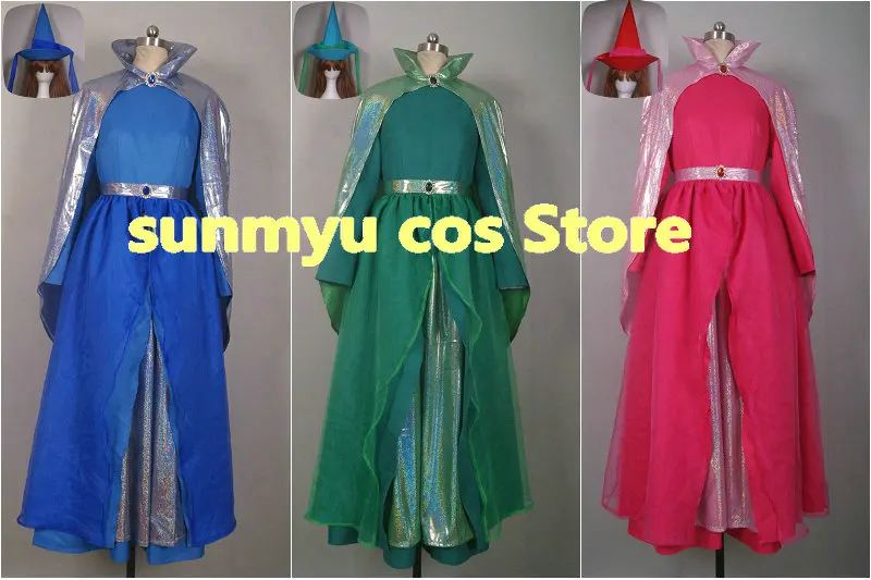 

Free Shipping!Sleeping Beauty Merryweather Fauna Flora Blue Green Pink Fairy Dress Cosplay Costume,Size customizable,Halloween