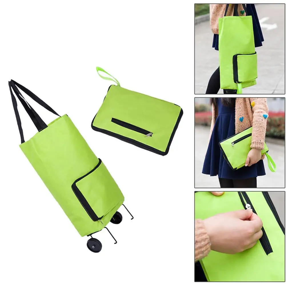 Модная Складная домашняя сумка для покупок на колесиках, многоразовая Тележка для покупок, переносная Экологичная сумка для хранения, большие складные сумки с ручками - Цвет: Green