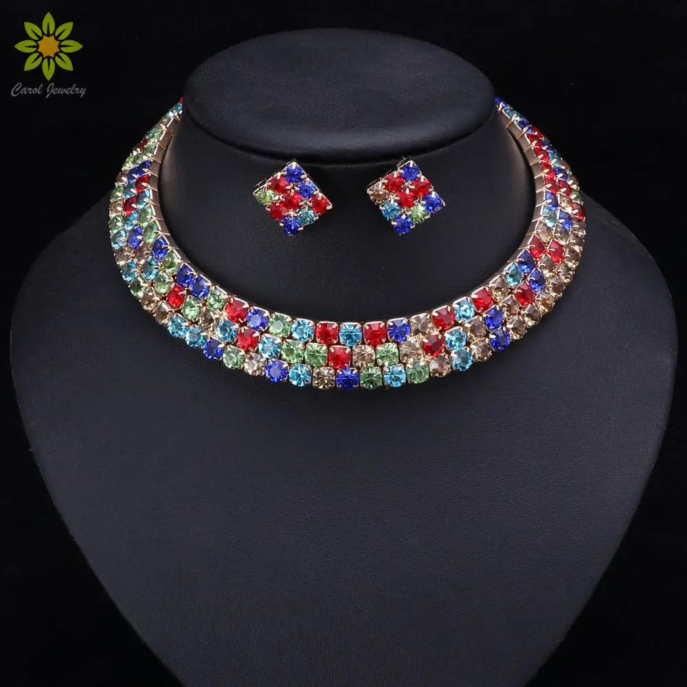 

Statement Fashion Jewelry Sets For Women 2017 Vintage Collar Gold Color Crystal Choker Necklaces & Earrings Bijoux
