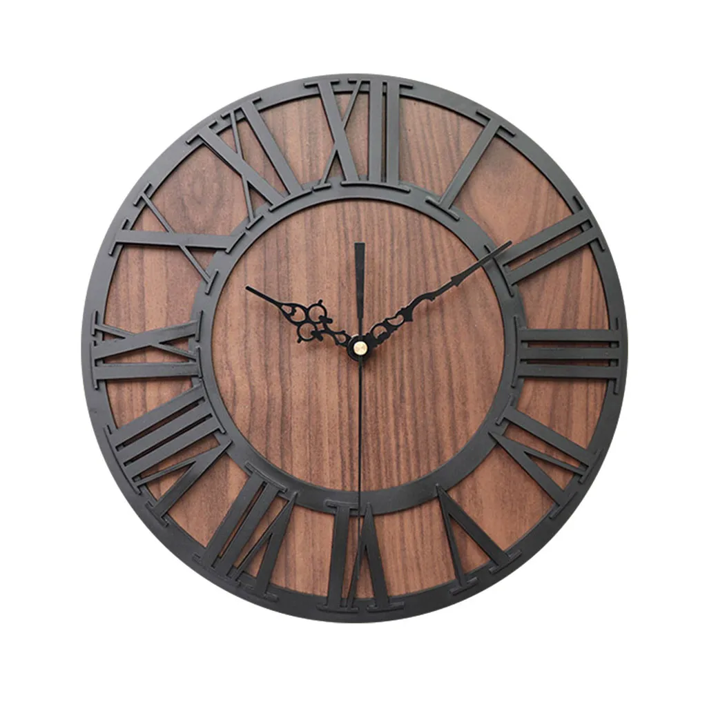 Деревянные настенные часы в европейском стиле, металлические, не тикающие, кварцевые настенные наклейки, легкие, бесшумные, с механизмом, для украшения дома, horloge - Цвет: Black