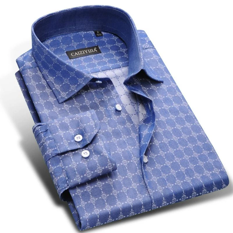

Fashion 100% Cotton Men Print Shirts Casual Brand High Quality Slim Fit Formal Long Sleeve Male Shirt Plus Size 4XL
