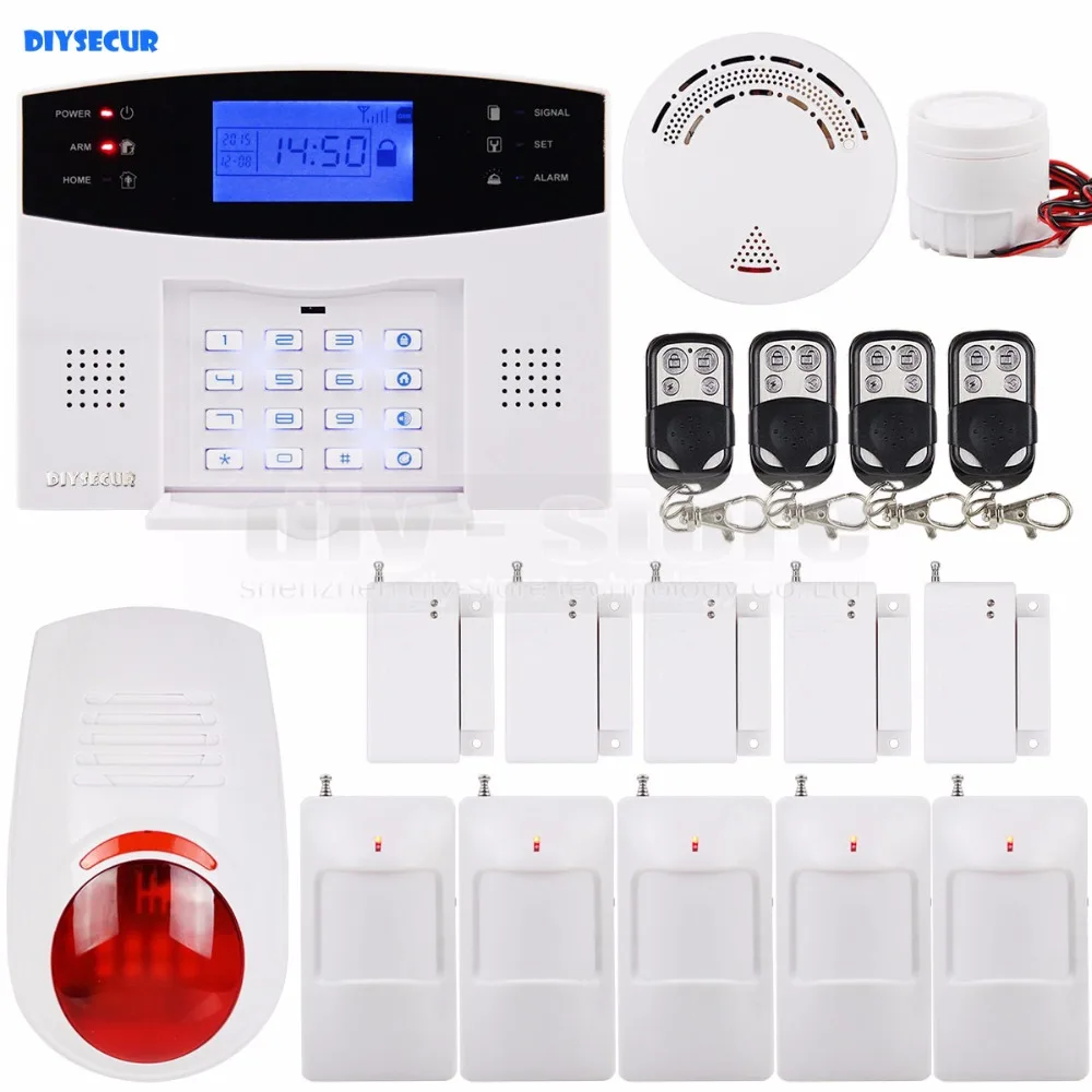 

DIYSECUR 433MHz Wireless & Wired GSM SMS Home Security Alarm System Kit + 5 PIR Motion Sensor + Smoke Sensor + 4 Remote Control