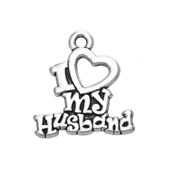 

RAINXTAR Antique Silver Plated Letter Charms I Love My Husband Alloy Charms 50pcs 18*20mm AAC1681