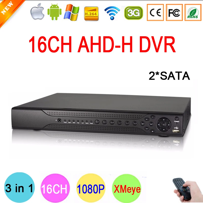 Hi3531A Chip 16CH Two SATA Coaxial Hybrid 1080P Full HD 2MP Surveillance Video Recorder 3 in 1 NVR TVI CVI AHD DVR Free Shipping