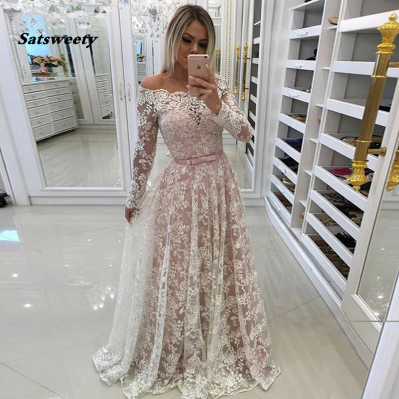 Off-The-Shoulder-Lace-Prom-Gowns-Floor-Length-White-Pink-Long-Sleeves-Evening-Gowns-Elegant-Party.jpg_640x640