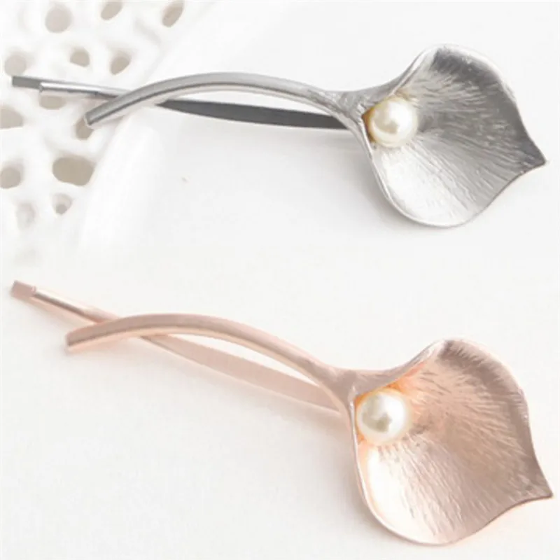

2pcs/set Woman Metal Leaf Pearl Hair Clips Hairpin Beautiful And Elegant Girls barrettes Hair Style Accessories