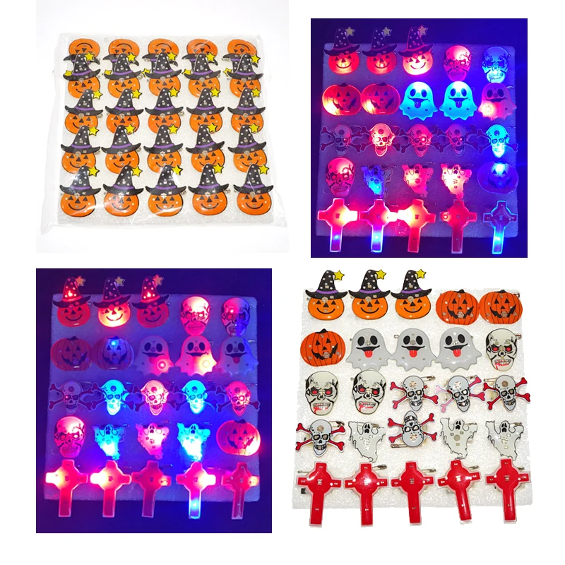 

2018 Led Clothes 25pcs/lot Cartoon Light Glow Brooch Pin Flashing Santa Claus Badge Kids Birthday Toys Gift Party Halloween