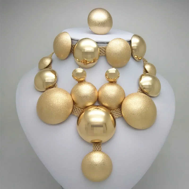 

Kingdom Ma New Fashion African Gold Colour Bridal Jewelry Sets For Woman Necklace Earrings Ring Party Jewelery Gifts