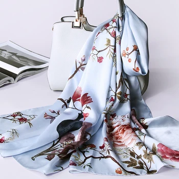 

100% Real Silk Scarf For Women Luxury Brand Shawls Wraps Headscarf Print Neckerchief Scarves Foulard Femme Gift 170x53cm