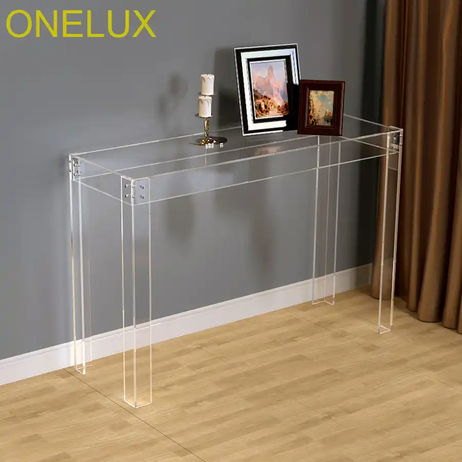 Flat Packed Transparent V Legs Acrylic Hallway Desk Lucite