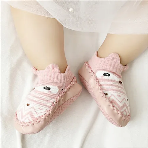 Pink Модные детские носочки с резиновой подошвой, носки для новорожденных, Осень-зима, детские носки-тапочки, противоскользящая обувь, носки с мягкой подошвой - Цвет: Pink