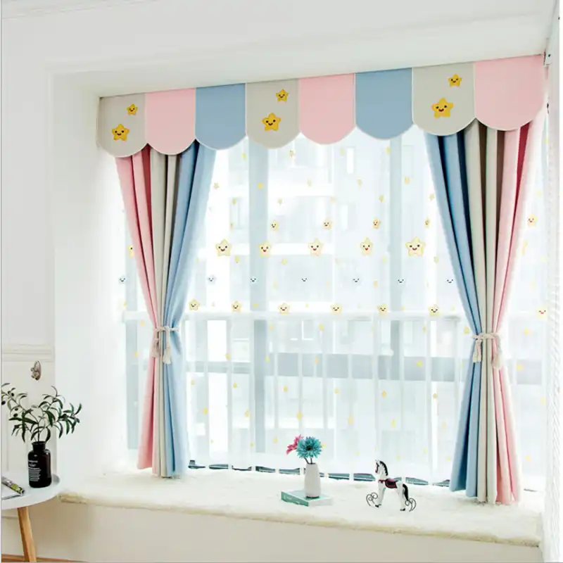 Nordic Solid Color Short Curtain Fabric Full Shading Boy Girl Bedroom Living Room Children Room Bay Window Curtain