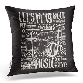 

Throw Pillow Covers Music Rock Drums Typography Tee Shirt Graphics Pillowcases Square Hidden Zipper Home Cushion