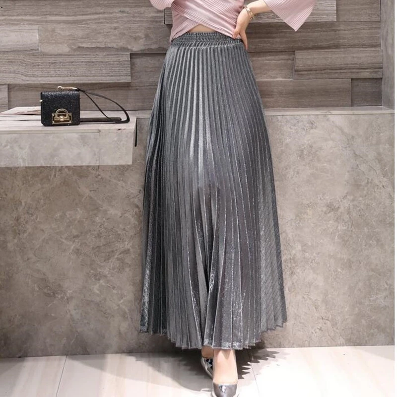 

skirts women girl 2018 Spring New Products Pleated Pleated A-line Skirt Large Skirt High Quality 5-Color blue