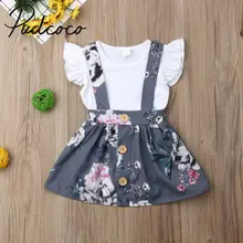 Летний комплект из 2 предметов для маленьких девочек Комбинезон, комбинезоны, топы с цветочным принтом, короткая юбка на бретелях, комбинезон, комплект одежды для детей от 0 до 24 месяцев