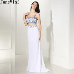 JaneVini Винтаж 2 шт. белый обувь для девочек вышитое бисером платье для выпускного вечера Длинные Русалка шифон подружки невесты Свадебный