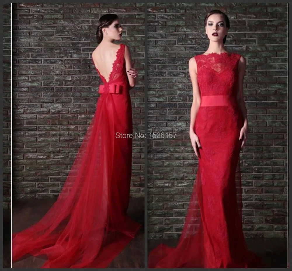 New Arrival Mermaid Evening Dress Red With Appliques Lace Court Train Vestido De Festa Tank Sleeveless Dresses Romantic | Свадьбы и