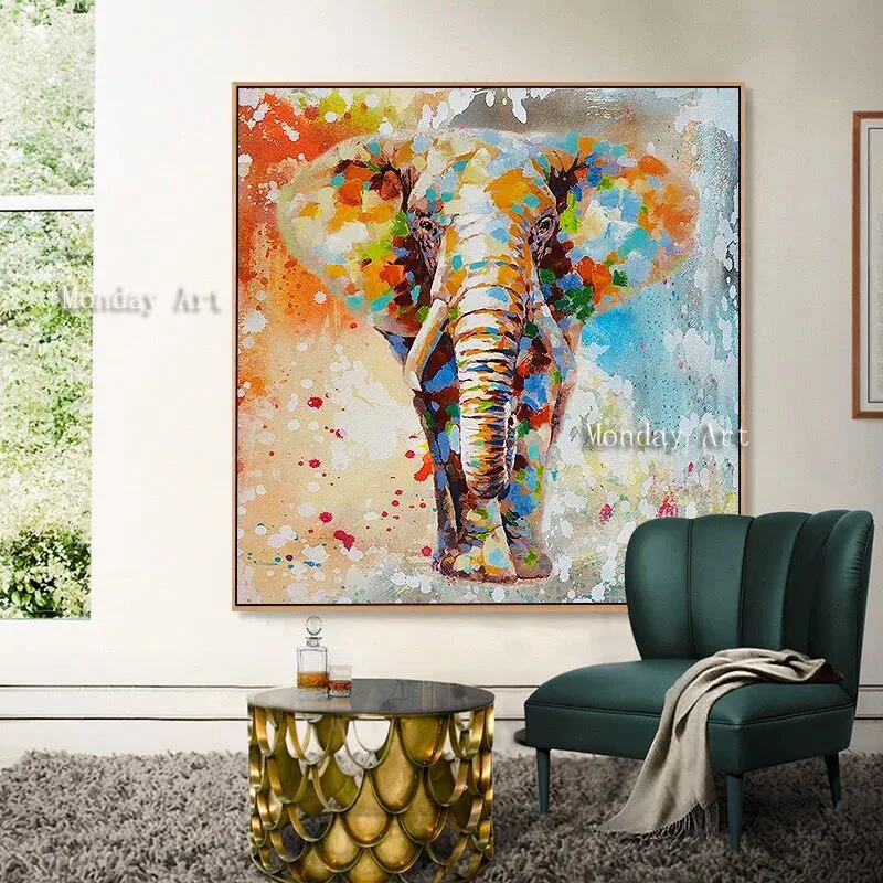 q Handmade wall oil painting of lovely elephant cartoon cute elephant animal oil paintings for living room decoration
