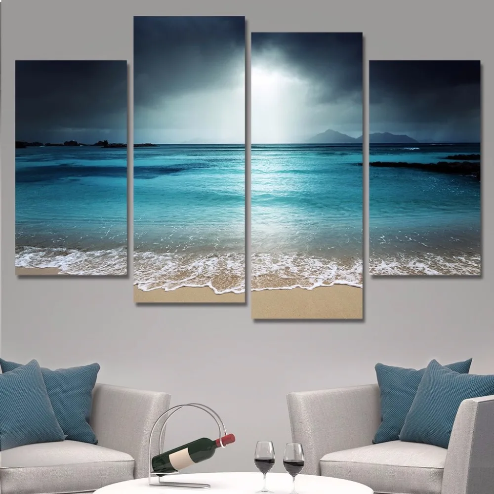 4 Panels Beach At Twilight Canvas Print Painting Wall Art Home