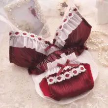 Настоящая фотография Лолита сексуальный милый Kawaii мягкий беспроводной провод бесплатно бесшовные полосатые принты шифон бюстгальтер с оборками трусики нижнее белье