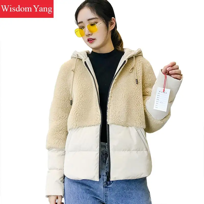 

Winter Warm Sheep Shearing Coat Jackets White Khaki Wool Short Coats Hooded Cashmere Womens Oversize Woolen Overcoat Outerwear