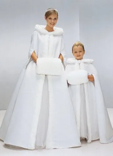 

Latest Winter Faux Fur Wedding Cape Hooded Long Wedding Bridal Cloaks White / Ivory Fur Cape Mariage Plus Size Custom
